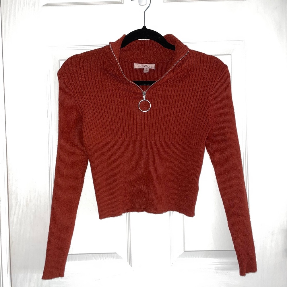 Ribbed Quarter Zip Long Sleeve Sweater
